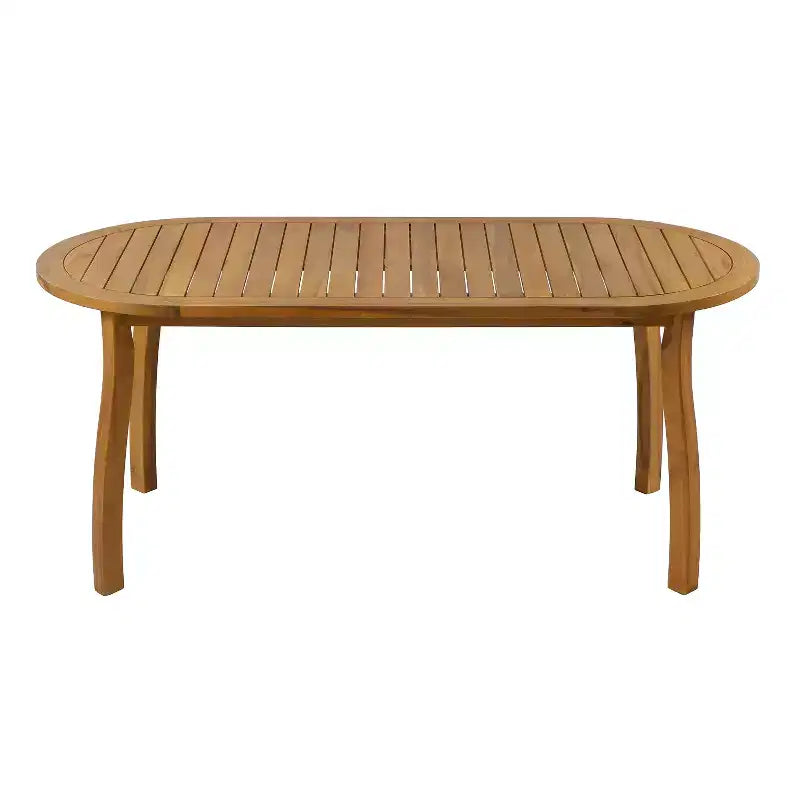 Christopher Knight Home Alain Modern 7 Piece Patio Acacia Dining Set with Oval Slatted Table and Cushions