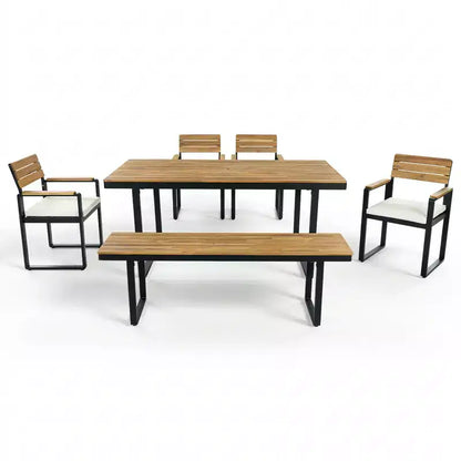 ModernLuxe 6pcs Outdoor Dining Set for 6-7, Patio Furniture Set Garden Dining Table&Chair Set with Cushions & Weather-Resistant Frame