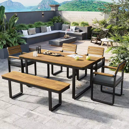 ModernLuxe 6pcs Outdoor Dining Set for 6-7, Patio Furniture Set Garden Dining Table&Chair Set with Cushions & Weather-Resistant Frame