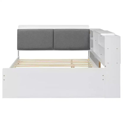 FAMYYT Letto a piattaforma matrimoniale completo con testiera contenitore, ripiani e letto estraibile, facile da montare