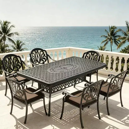 5-Piece Rectangular Cast Aluminum Patio Dining Set for Outdoor Backyard Garden Deck Poolside with Cushions