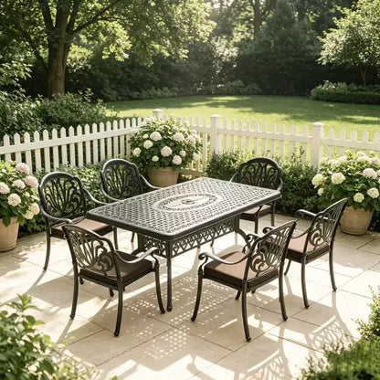 5-Piece Rectangular Cast Aluminum Patio Dining Set for Outdoor Backyard Garden Deck Poolside with Cushions
