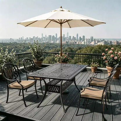 5-Piece Rectangular Cast Aluminum Patio Dining Set for Outdoor Backyard Garden Deck Poolside with Cushions