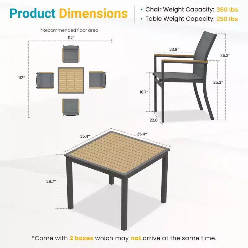 Heynemo 5-Piece Aluminum Patio Dining Set, 4 Outdoor Chairs with Square Patio Table for Deck, Garden