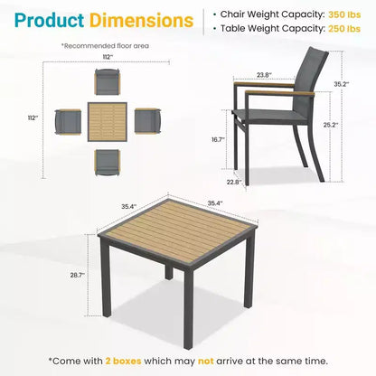 Heynemo 5-Piece Aluminum Patio Dining Set, 4 Outdoor Chairs with Square Patio Table for Deck, Garden