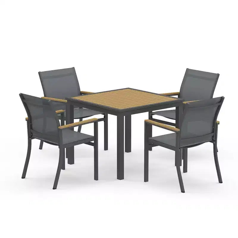 Heynemo 5-Piece Aluminum Patio Dining Set, 4 Outdoor Chairs with Square Patio Table for Deck, Garden