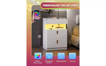 DEXYLLO Comodini a LED Set di 2 con Stazione di Ricarica, Comodini con Piano Scorrevole, Comodini con Cassetti
