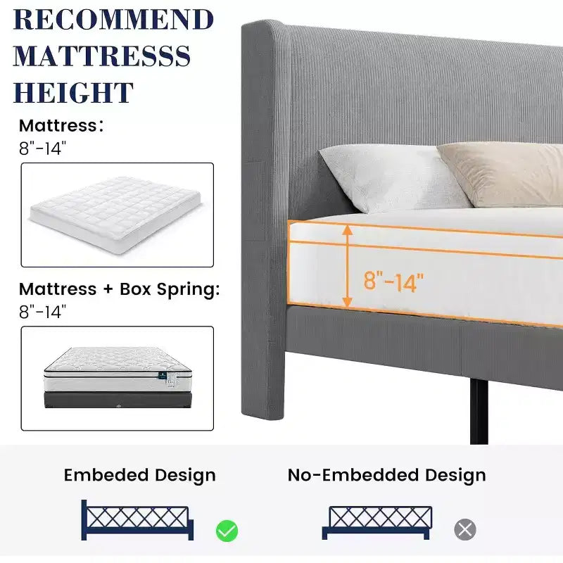 GustoWave Elegant Velvet Upholstered Bed Frame with Headboad and Wingback, Easy Assembly