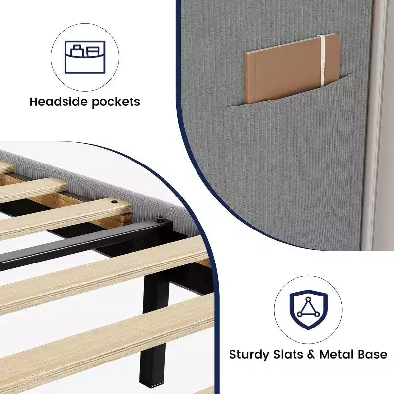 GustoWave Elegant Velvet Upholstered Bed Frame with Headboad and Wingback, Easy Assembly