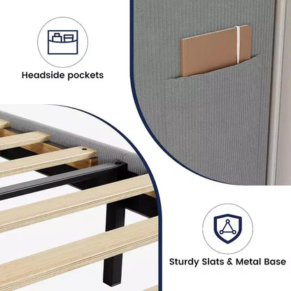 GustoWave Elegant Velvet Upholstered Bed Frame with Headboad and Wingback, Easy Assembly