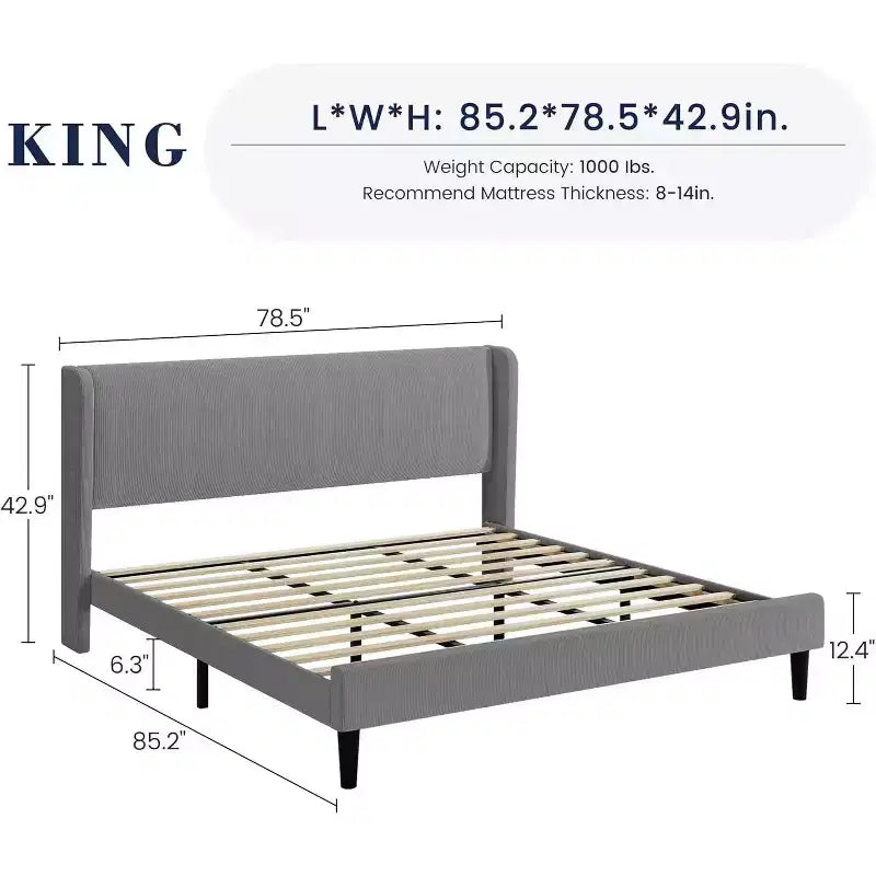GustoWave Elegant Velvet Upholstered Bed Frame with Headboad and Wingback, Easy Assembly