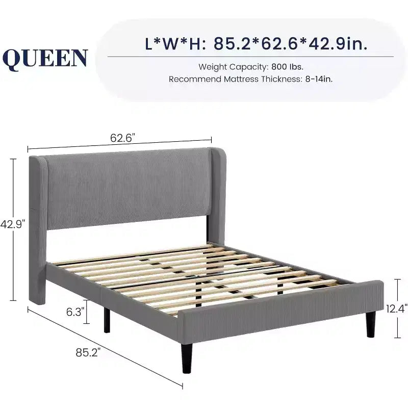 GustoWave Elegant Velvet Upholstered Bed Frame with Headboad and Wingback, Easy Assembly