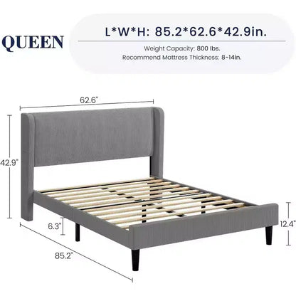 GustoWave Elegant Velvet Upholstered Bed Frame with Headboad and Wingback, Easy Assembly