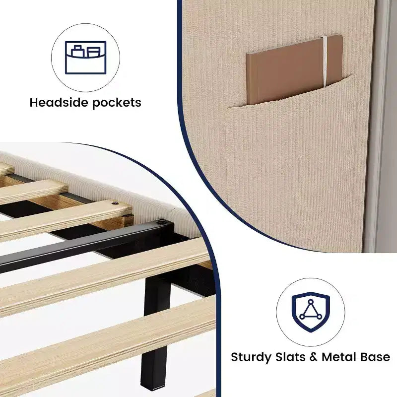 GustoWave Elegant Velvet Upholstered Bed Frame with Headboad and Wingback, Easy Assembly