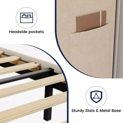 GustoWave Elegant Velvet Upholstered Bed Frame with Headboad and Wingback, Easy Assembly