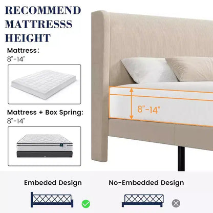 GustoWave Elegant Velvet Upholstered Bed Frame with Headboad and Wingback, Easy Assembly