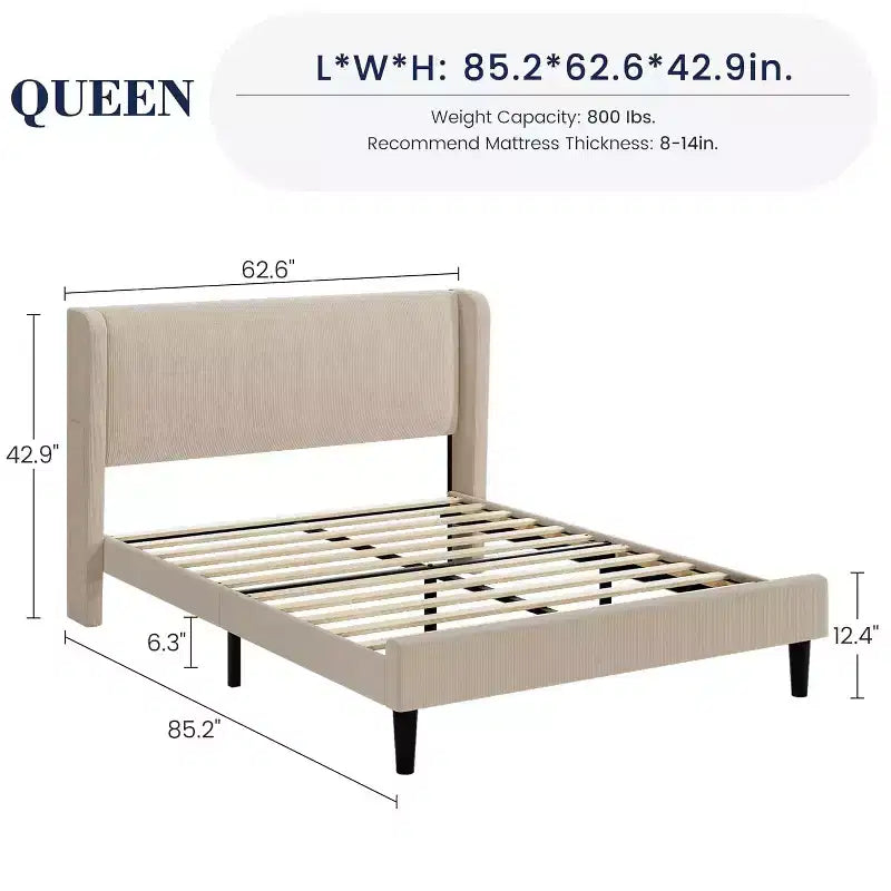 GustoWave Elegant Velvet Upholstered Bed Frame with Headboad and Wingback, Easy Assembly