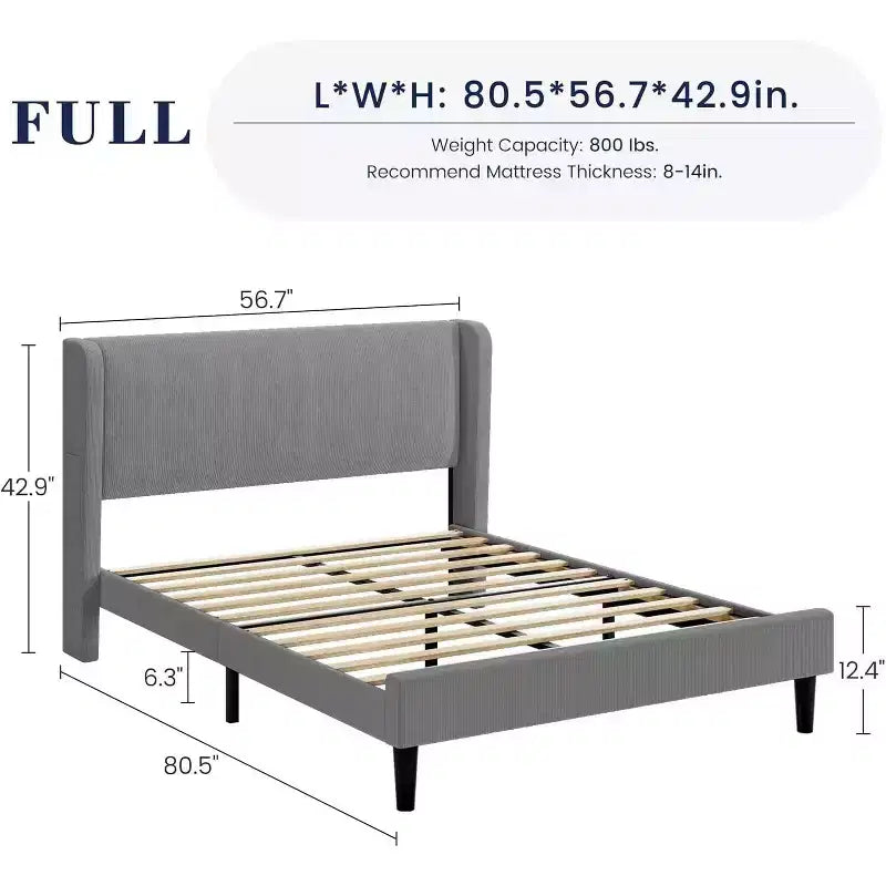GustoWave Elegant Velvet Upholstered Bed Frame with Headboad and Wingback, Easy Assembly