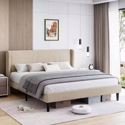 GustoWave Elegant Velvet Upholstered Bed Frame with Headboad and Wingback, Easy Assembly