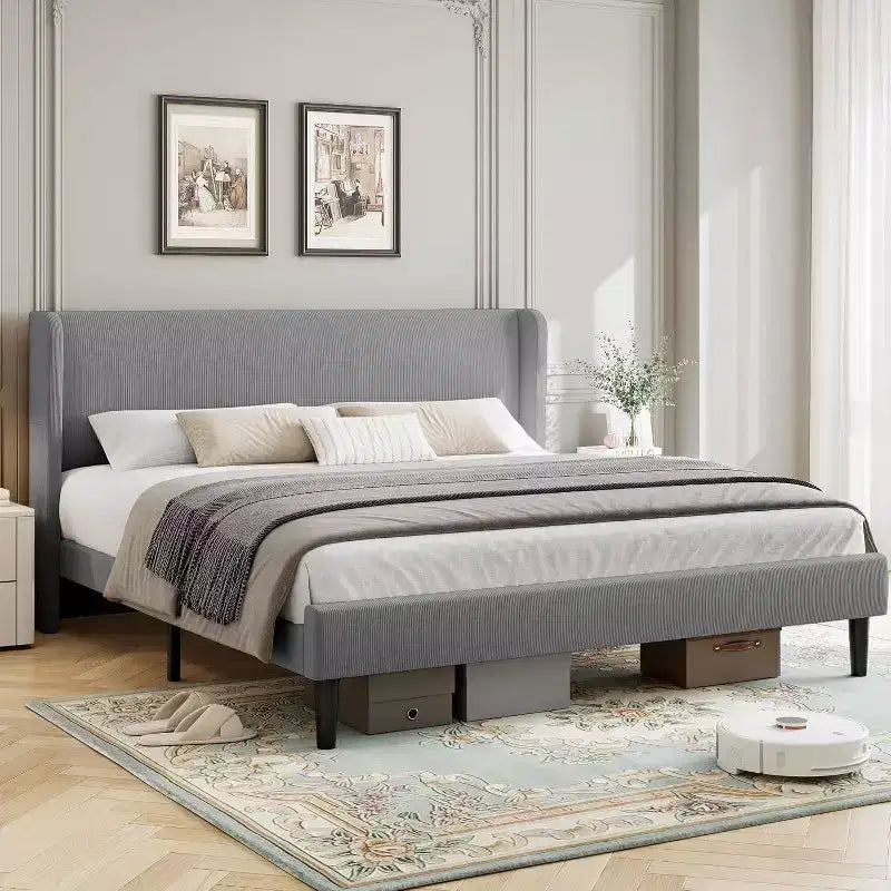 GustoWave Elegant Velvet Upholstered Bed Frame with Headboad and Wingback, Easy Assembly