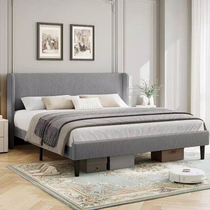 GustoWave Elegant Velvet Upholstered Bed Frame with Headboad and Wingback, Easy Assembly