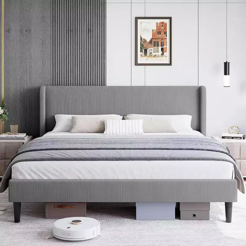 GustoWave Elegant Velvet Upholstered Bed Frame with Headboad and Wingback, Easy Assembly