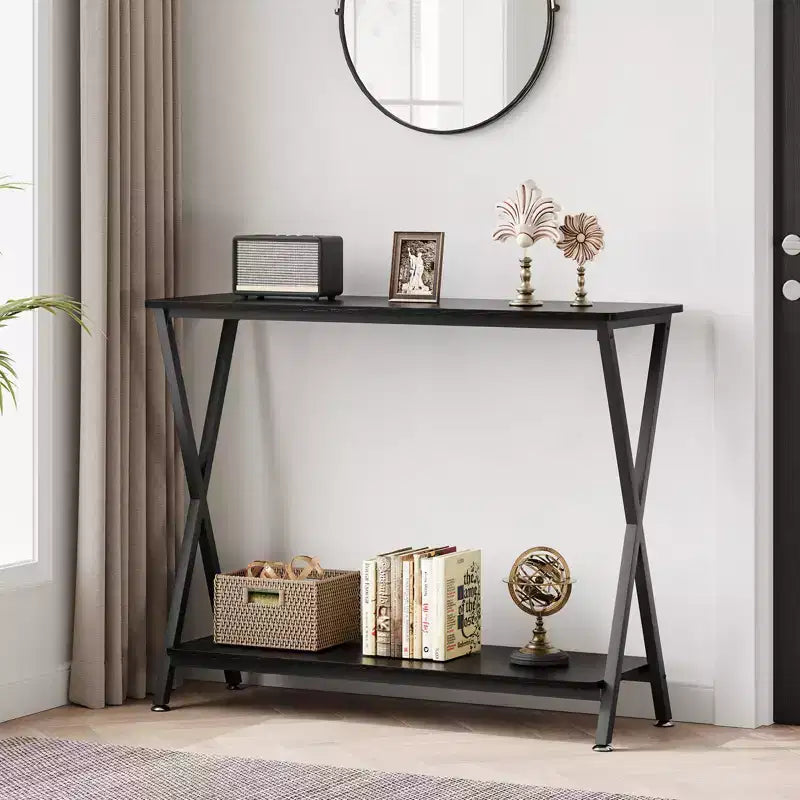 Industrial Narrow Console Table with Storage Shelf,Sturdy Metal Frame,Versatile Sofa Side Table for Entryway, Hallway, Living Room