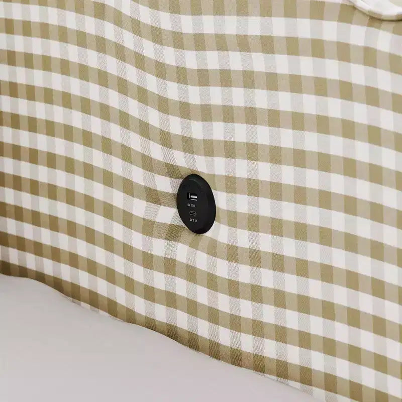 Divano letto Queen Size a Quadretti, Adorabile Struttura a Onda con 2 Cassetti, Porta USB, Tessuto in Lino - ModernLuxe