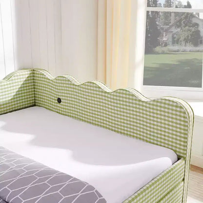 Divano letto Queen Size a Quadretti, Adorabile Struttura a Onda con 2 Cassetti, Porta USB, Tessuto in Lino - ModernLuxe