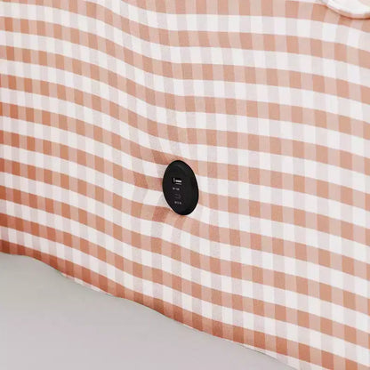 Divano letto Queen Size a Quadretti, Adorabile Struttura a Onda con 2 Cassetti, Porta USB, Tessuto in Lino - ModernLuxe