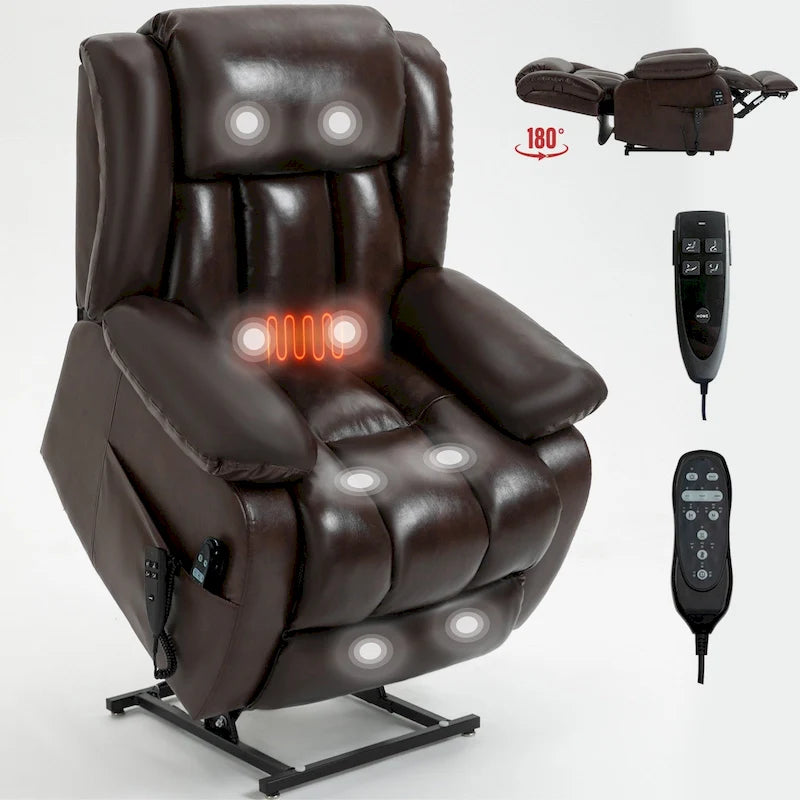 Dual Motor Infinite Position Up to 350 LBS Electric Medium size Genuine Leather Brown Power Lift Recliner Chair