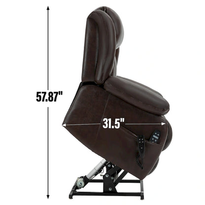 Dual Motor Infinite Position Up to 350 LBS Electric Medium size Genuine Leather Brown Power Lift Recliner Chair