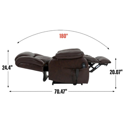 Dual Motor Infinite Position Up to 350 LBS Electric Medium size Genuine Leather Brown Power Lift Recliner Chair