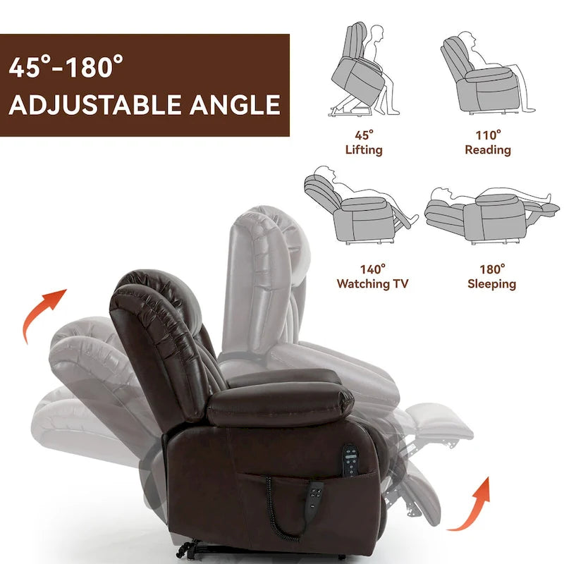Dual Motor Infinite Position Up to 350 LBS Electric Medium size Genuine Leather Brown Power Lift Recliner Chair