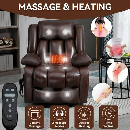 Dual Motor Infinite Position Up to 350 LBS Electric Medium size Genuine Leather Brown Power Lift Recliner Chair