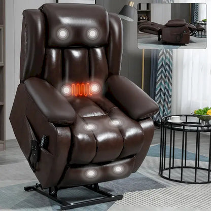 Dual Motor Infinite Position Up to 350 LBS Electric Medium size Genuine Leather Brown Power Lift Recliner Chair
