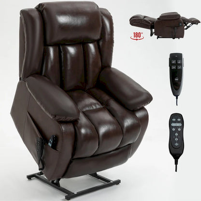 Dual Motor Infinite Position Up to 350 LBS Electric Medium size Genuine Leather Brown Power Lift Recliner Chair