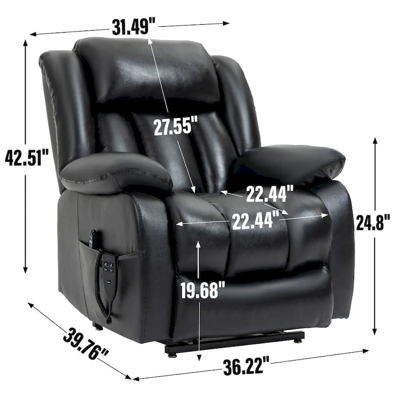 Dual Motor Infinite Position Up to 350 LBS Electric Medium size Genuine Leather Brown Power Lift Recliner Chair
