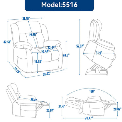 Dual Motor Infinite Position Up to 350 LBS Electric Medium size Genuine Leather Brown Power Lift Recliner Chair