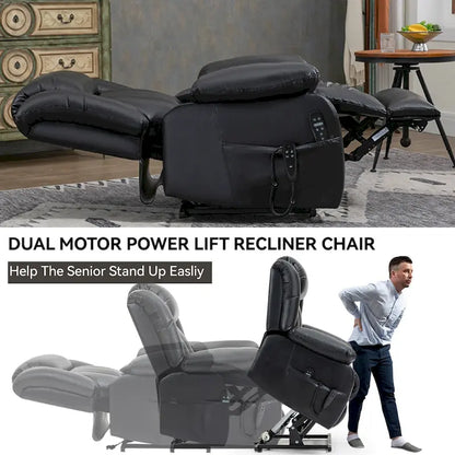 Dual Motor Infinite Position Up to 350 LBS Electric Medium size Genuine Leather Brown Power Lift Recliner Chair
