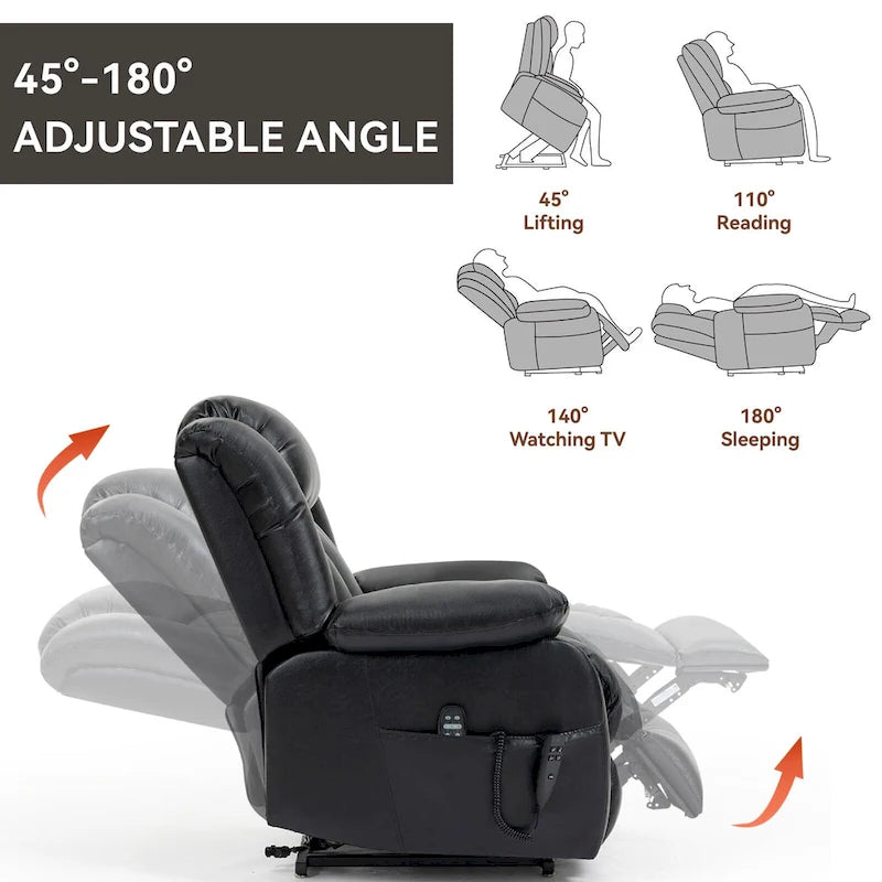 Dual Motor Infinite Position Up to 350 LBS Electric Medium size Genuine Leather Brown Power Lift Recliner Chair