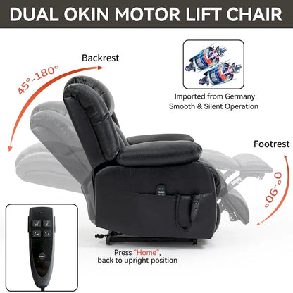 Dual Motor Infinite Position Up to 350 LBS Electric Medium size Genuine Leather Brown Power Lift Recliner Chair