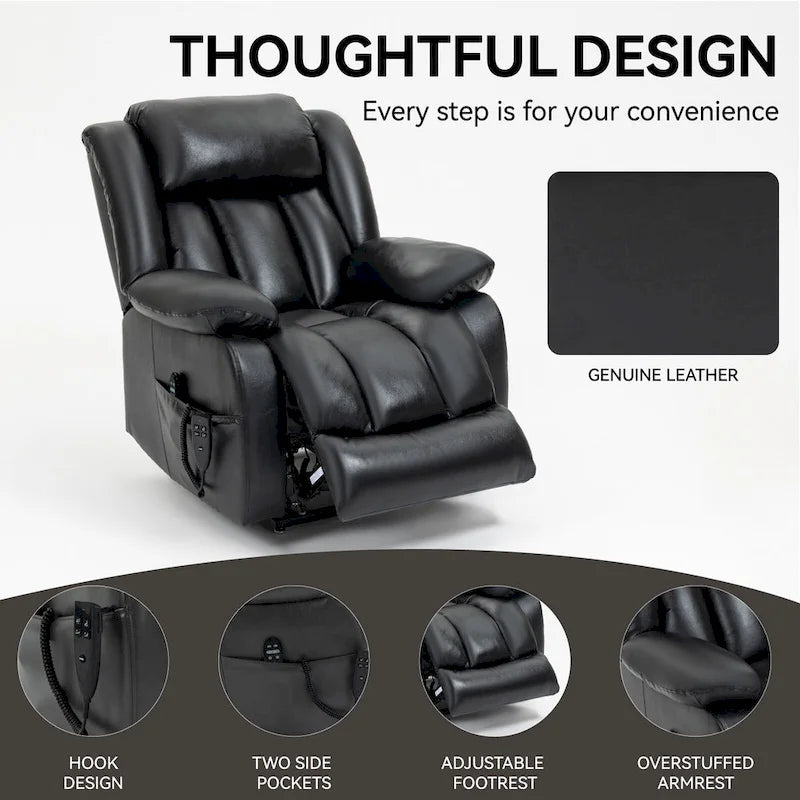 Dual Motor Infinite Position Up to 350 LBS Electric Medium size Genuine Leather Brown Power Lift Recliner Chair