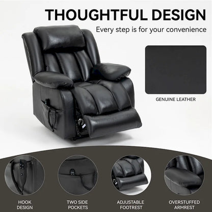 Dual Motor Infinite Position Up to 350 LBS Electric Medium size Genuine Leather Brown Power Lift Recliner Chair
