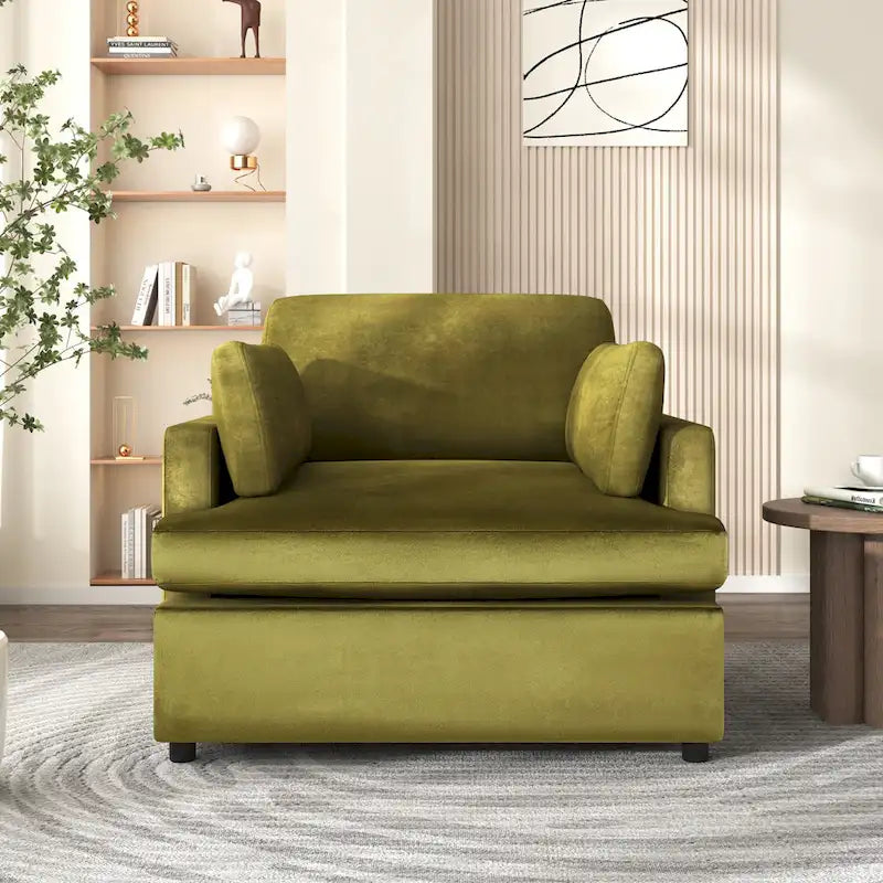 Green 37  Accent Chair with Plastic Legs and Decorative Pillows