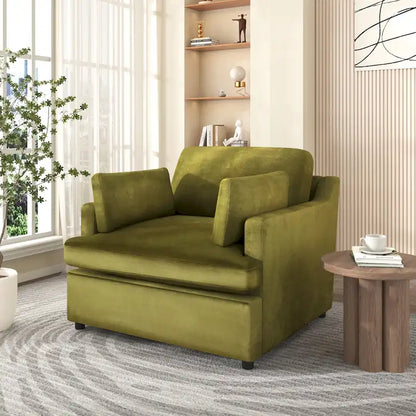 Green 37  Accent Chair with Plastic Legs and Decorative Pillows