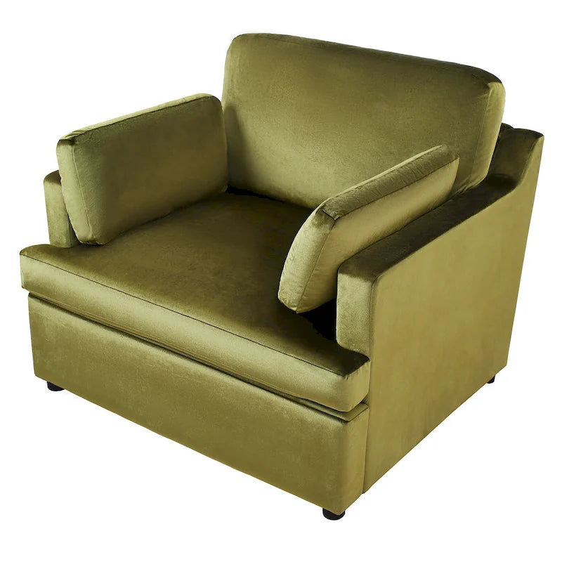 Green 37  Accent Chair with Plastic Legs and Decorative Pillows
