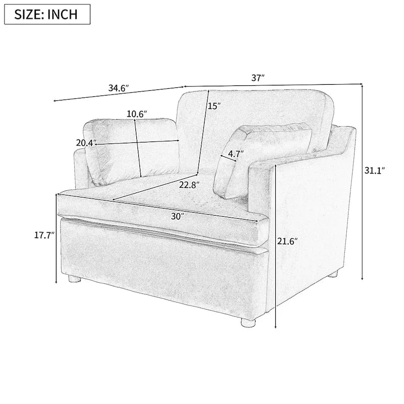 Green 37  Accent Chair with Plastic Legs and Decorative Pillows
