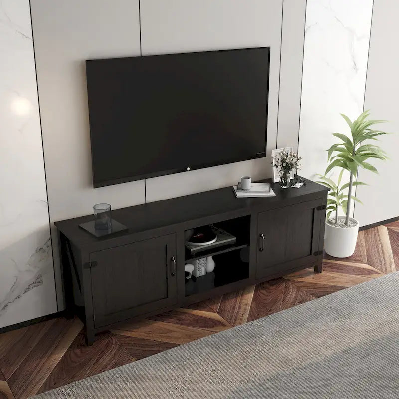70.08  TV Stand with Doors and Open Storage Compartments for TVs Up to 60