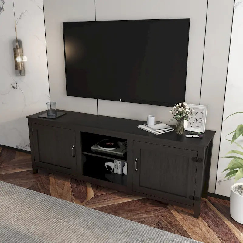 70.08  TV Stand with Doors and Open Storage Compartments for TVs Up to 60